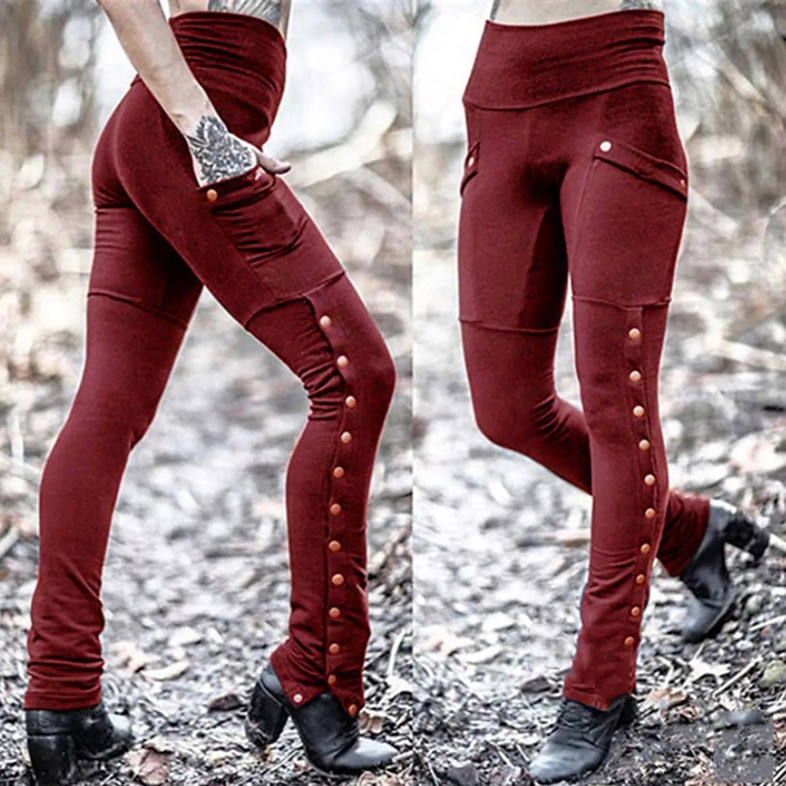 Slim Tight Warm Pants Outdoor Slim Fit Stretch Pocket Pencil Pants for Women Stylish Activewear Milanni Fashion Red S CN