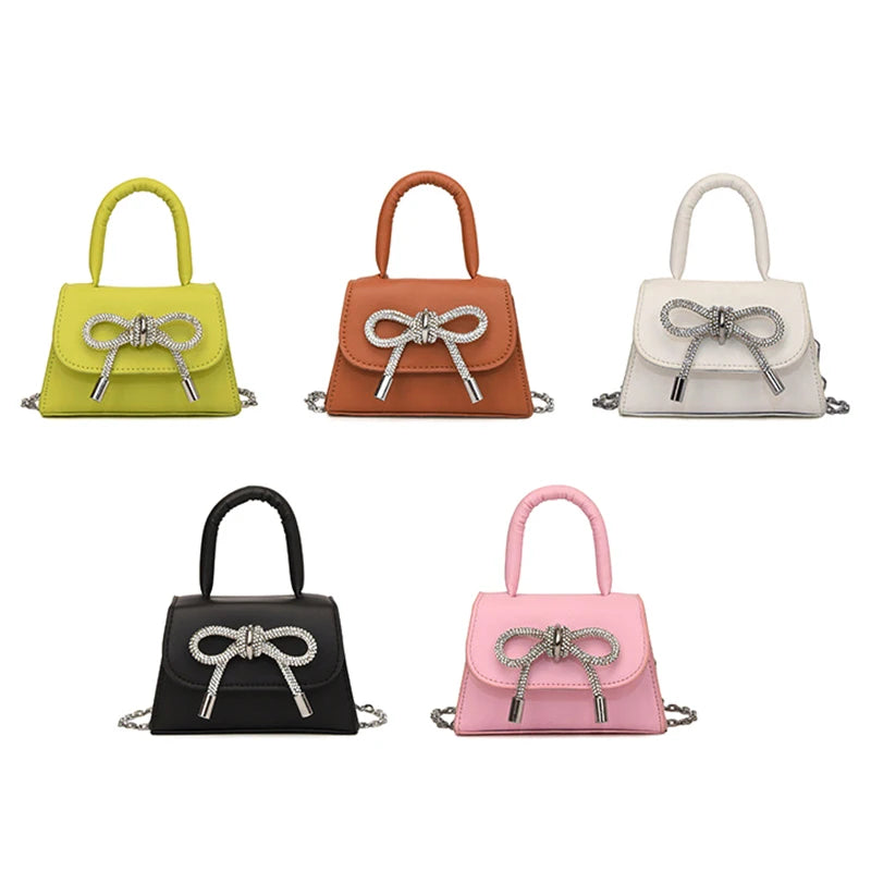 Bow Design Solid Color Mini Shoulder Bag PU Leather Flap Crossbody Bag  Milanni Fashion   