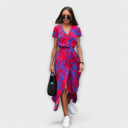 Renate | Women's Casual Long Dress with V-Neck and Belt