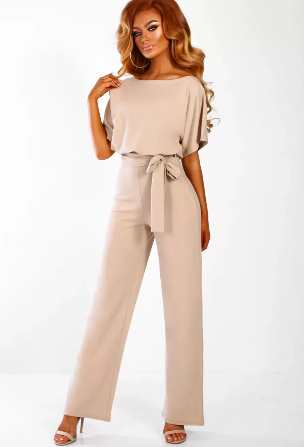 Short Sleeve Hollow Waist Tie Wide Leg Pants Bodysuit Solid Color Overall Fashionable Jumpsuit for Women Milanni Fashion