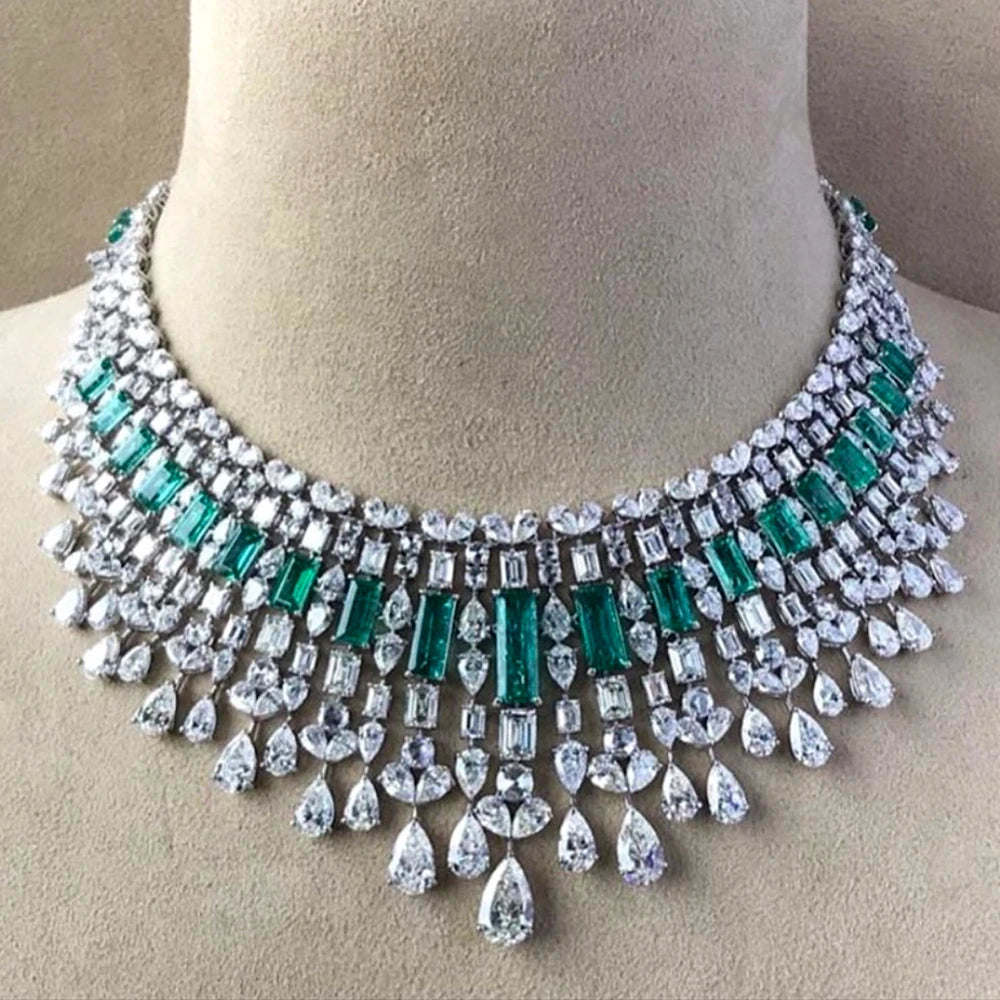 Double Layer Zircon Bridal Necklace With Earrings Trendy Jewelry Set For Women Jewelry Sets Milanni Fashion   