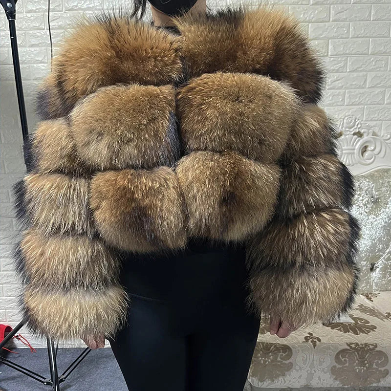 Women's Natural Real Raccoon Fur Winter Jacket Vest Plus Size Top Clothing Curve Coat Milanni Fashion