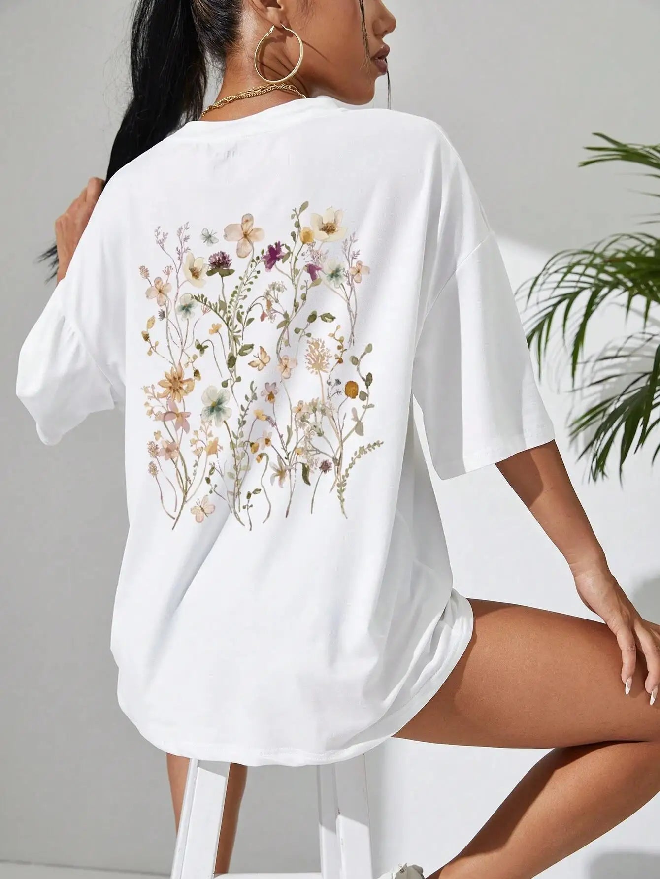 Flower Clusters Print Cotton Women T-Shirt Stylish and Comfortable Casual Tee for Everyday Wear Milanni Fashion