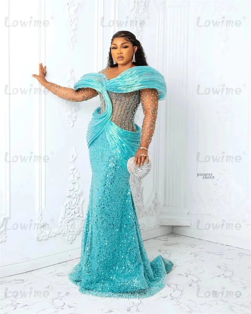 Beaded Crystals Luxurious Mermaid Prom Dress Elegant Formal Reception Gown Maxi Dress Milanni Fashion   