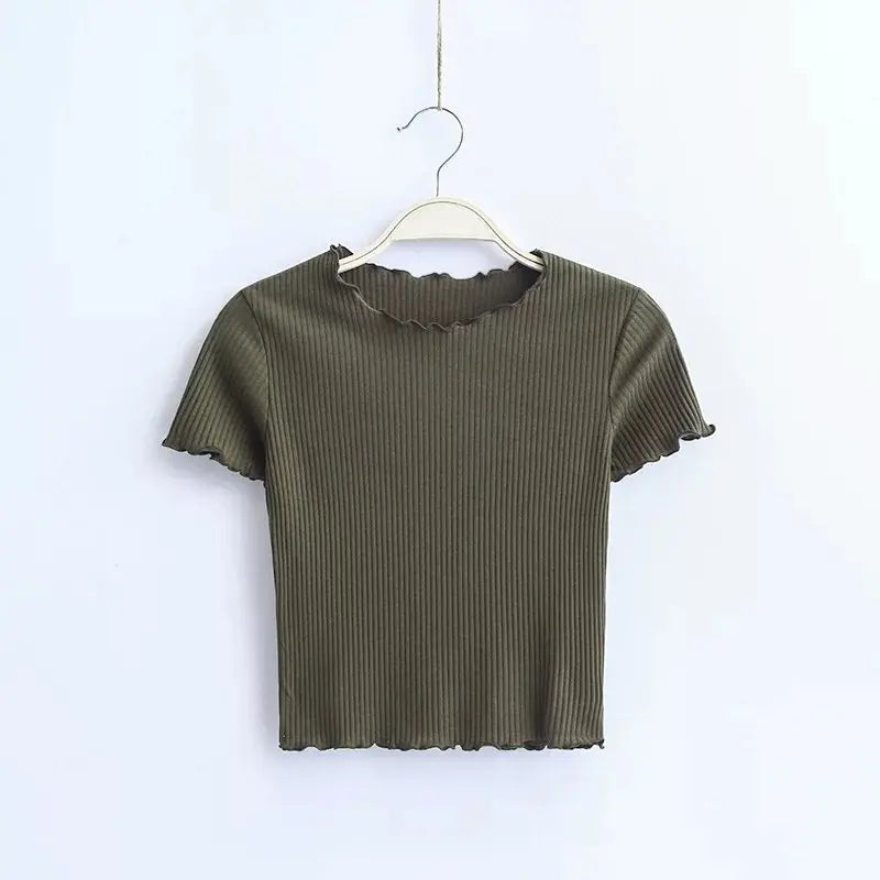 Vintage O-Neck Short Sleeve T-Shirt for Women Slim Fit Casual Top Stylish Everyday Wear Milanni Fashion Green M