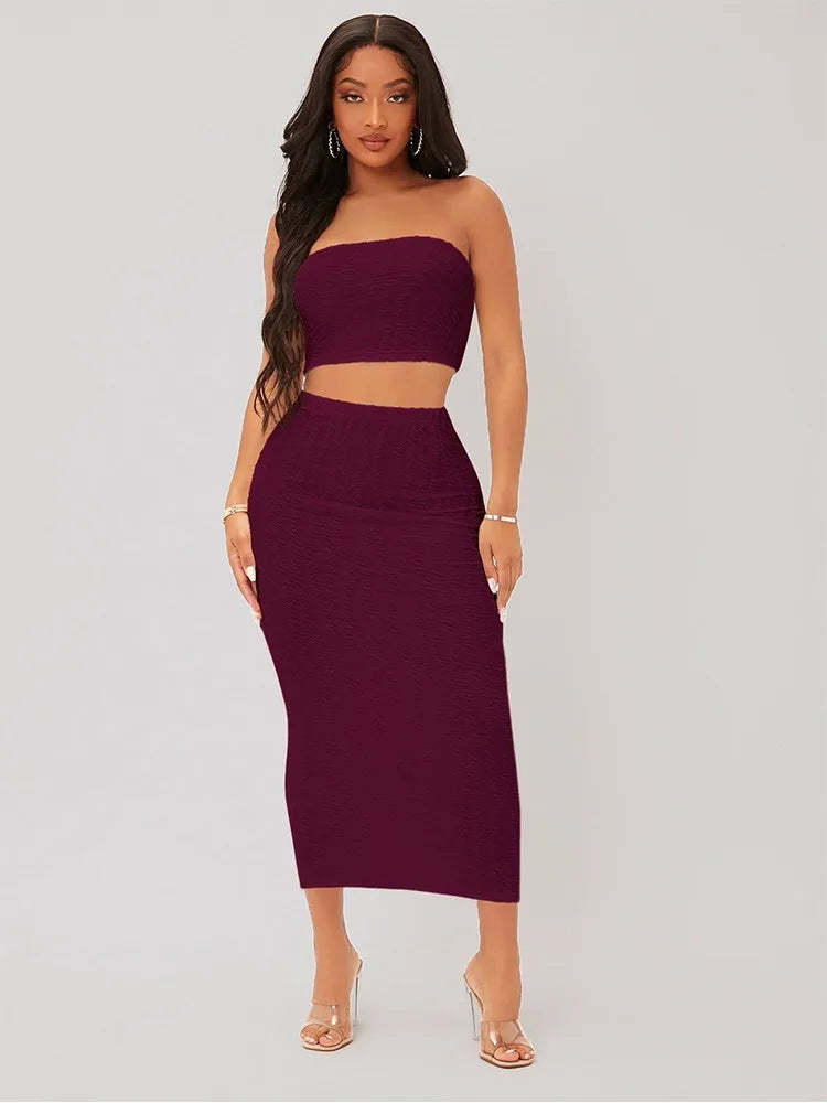 Solid Color Wrap Crop Top & Skirt Set Casual Two Piece Outfit for Women Stylish & Elegant Milanni Fashion