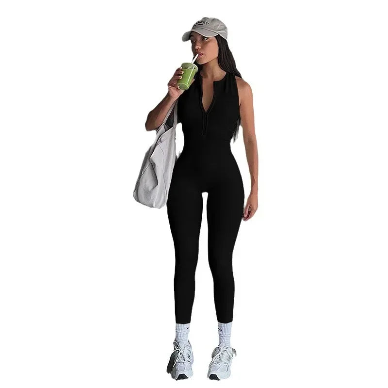 Sexy Sports Jumpsuit for Women Zip-up Sleeveless One Piece Backless Overall Hollow Out Bodysuit Milanni Fashion