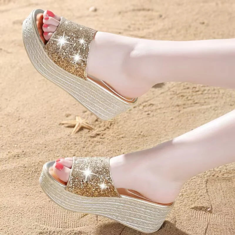 Sequins Wedges Slippers for Women Summer Open Toe Platform Sandals  Milanni Fashion   