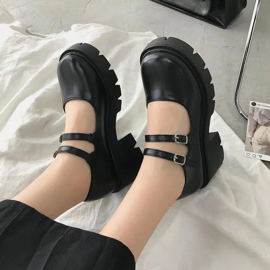 Mary Janes Platform Shoes Women's Vintage College Style Lolita Shoes Girls Black High Heel Shoes Milanni Fashion