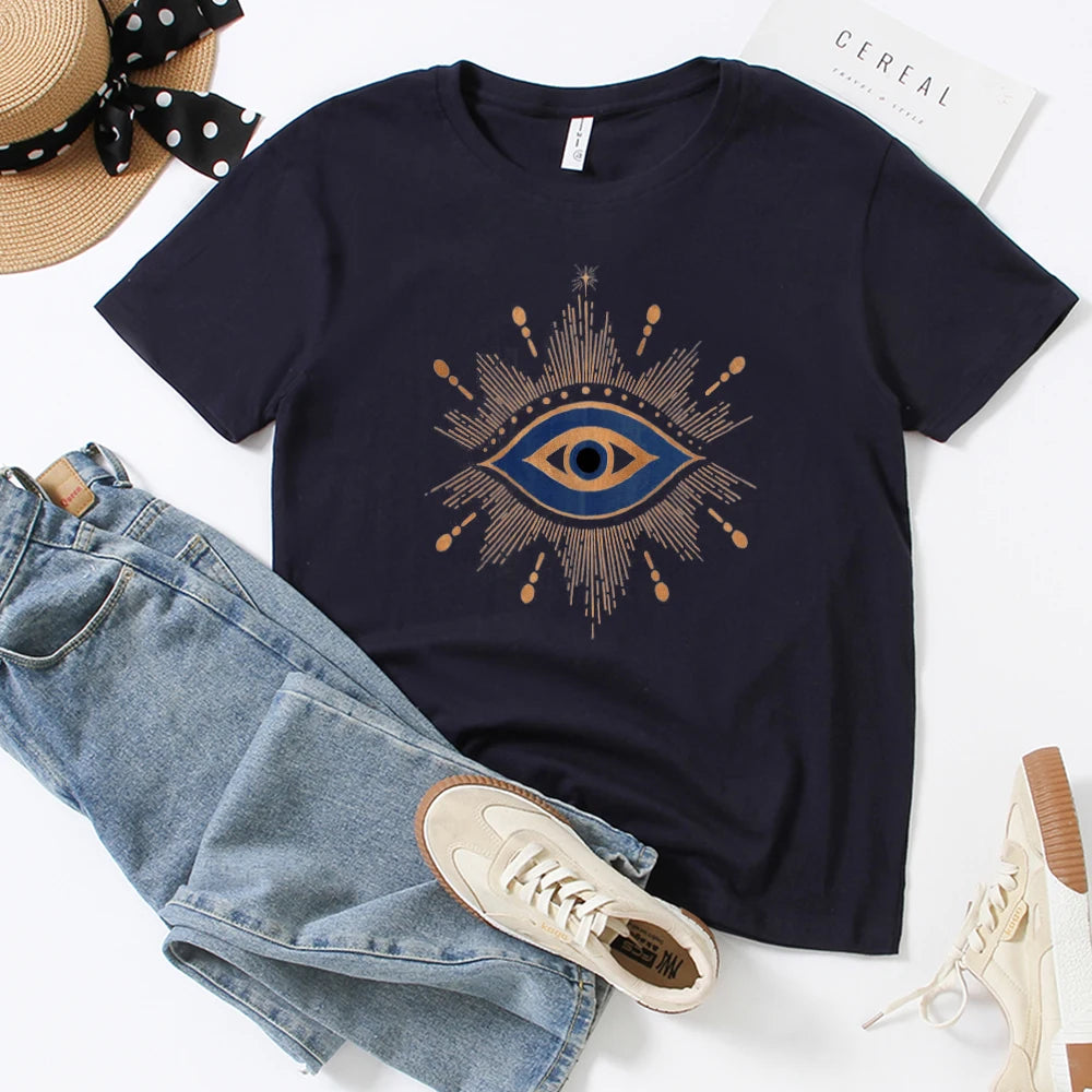 Vintage Eye Printed Pattern Women's T-Shirt Harajuku Casual Summer Top Graphic Tee Shirt Femme Milanni Fashion