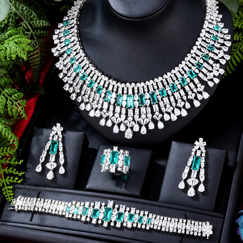 Double Layer Zircon Bridal Necklace With Earrings Trendy Jewelry Set For Women Jewelry Sets Milanni Fashion Paraiba Blue resizable 