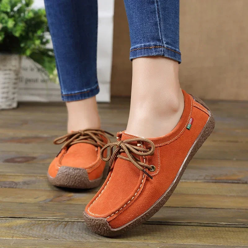 Suede Leather Flats Sneakers Lace Up Moccasins Ladies Shoes Fashion Loafers for Comfortable Stylish Wear Milanni Fashion