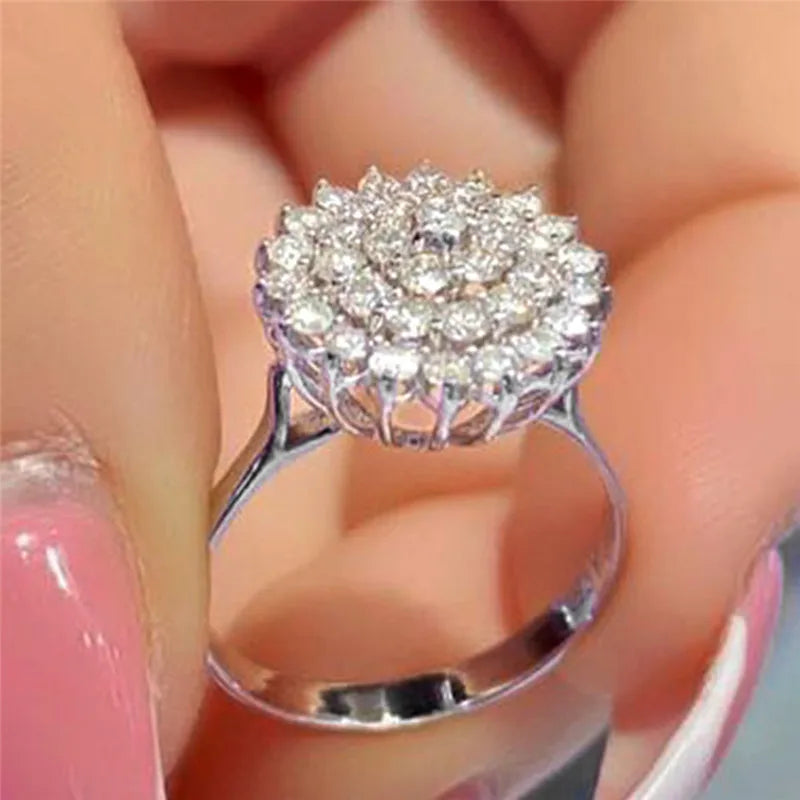 925 Sterling Silver Flower Ring Luxury AAA CZ Inlay Wedding Band Jewelry for Women Milanni Fashion