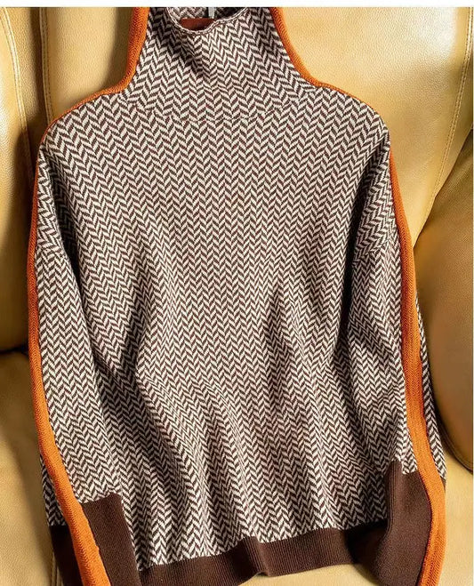 Anna | Women's Luxus Herringbone Turtleneck Sweater