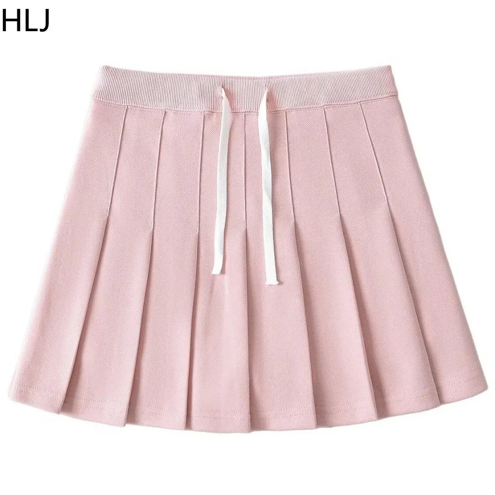 Pink A-Line Pleated Skirt & Letter Print V-Neck T-Shirt Women's Fashion Two Piece Set Milanni Fashion