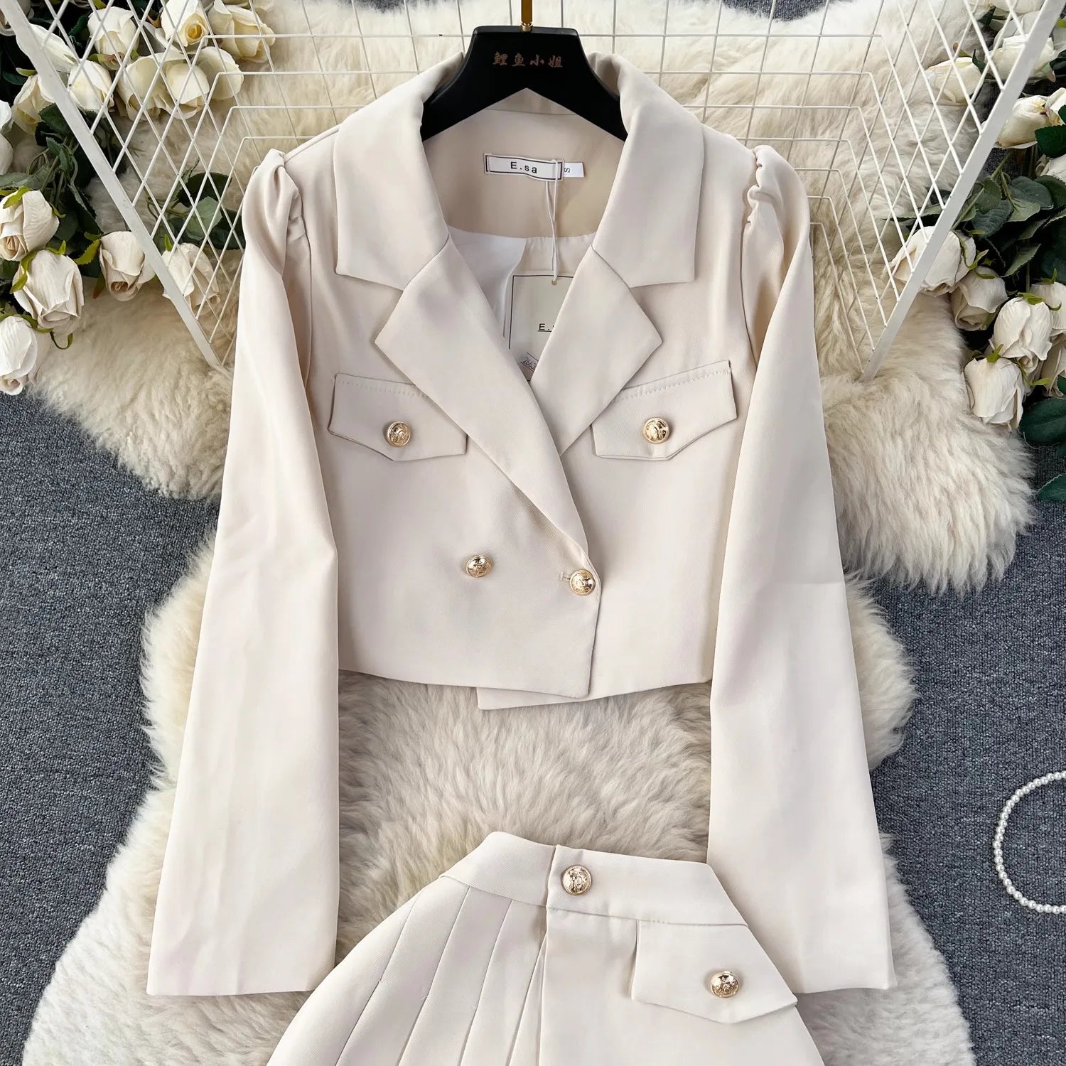 Crop Top Blazer & Mini Skirt Sweet Suit Ensemble Women's Fall Vintage Two Piece Set Milanni Fashion