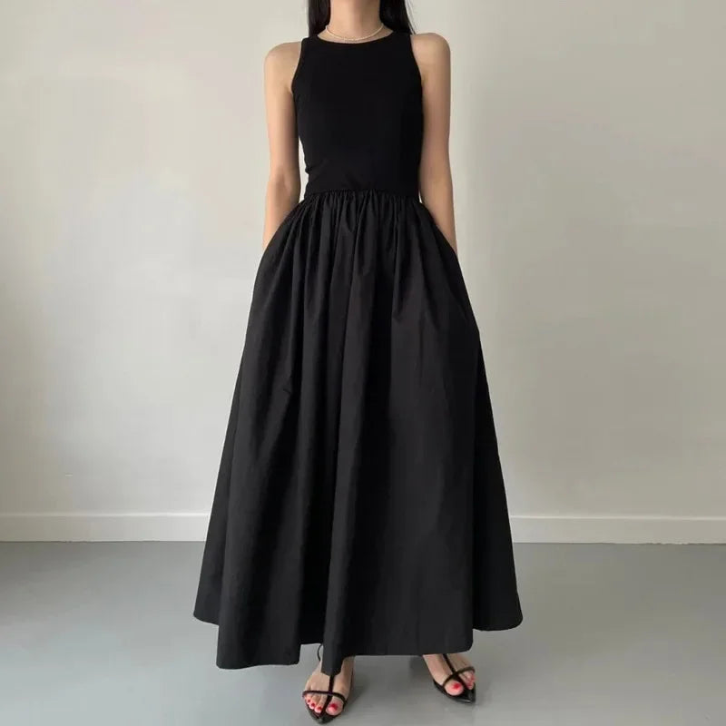 Simple Elegant Long Dress For Women Round Neck Sleeveless High Waist Temperament Dress Maxi Dress Milanni Fashion   