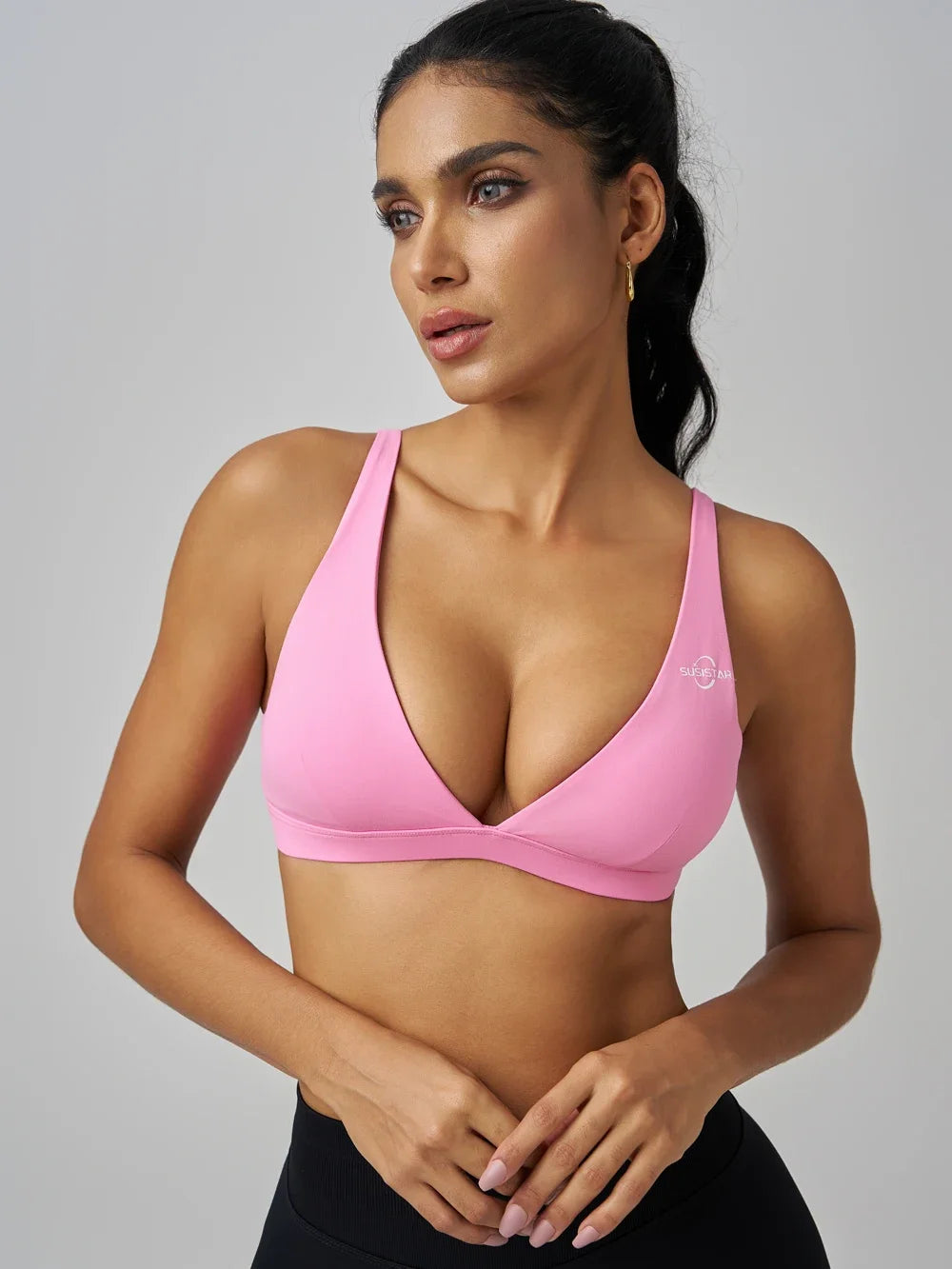 Minimalist Sports Bra V-Neck Padded Gym Crop Top with Open Back for Active Workouts Comfortable Women's Top Milanni Fashion