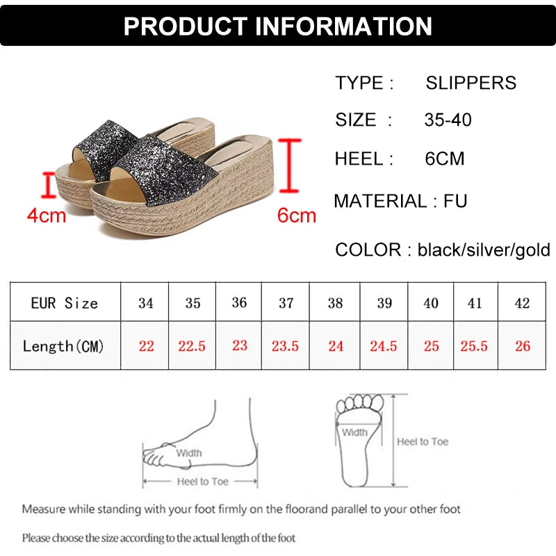 Sequins Wedges Slippers for Women Summer Open Toe Platform Sandals  Milanni Fashion   