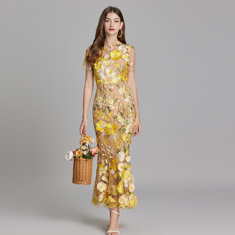 Verena | Women's Sheer Maxi Dress with Blumenstickerei
