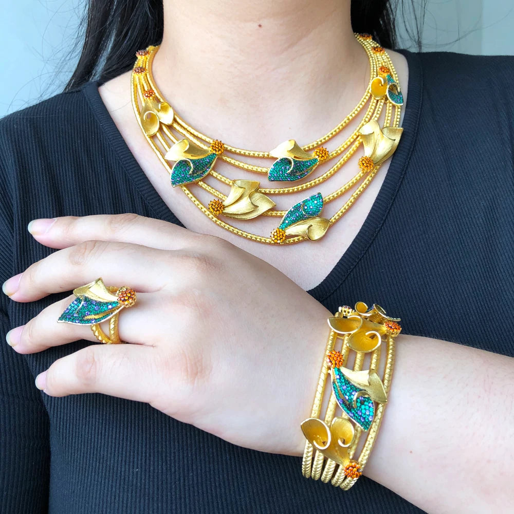 Luxury Design Necklace Bangle Earrings & Ring Set Trendy Jewelry Set For Women Jewelry Sets Milanni Fashion   