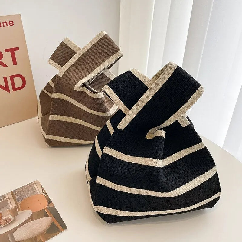 Casual Shopping Stripe Knit Tote Bag High Quality Eco-Friendly Fashionable Reusable Handbag Milanni Fashion