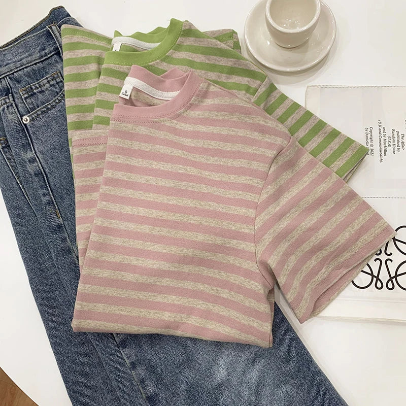 Basic Casual Short Sleeve Striped T-Shirt Versatile Women Top Stylish and Comfortable Everyday Wear Milanni Fashion