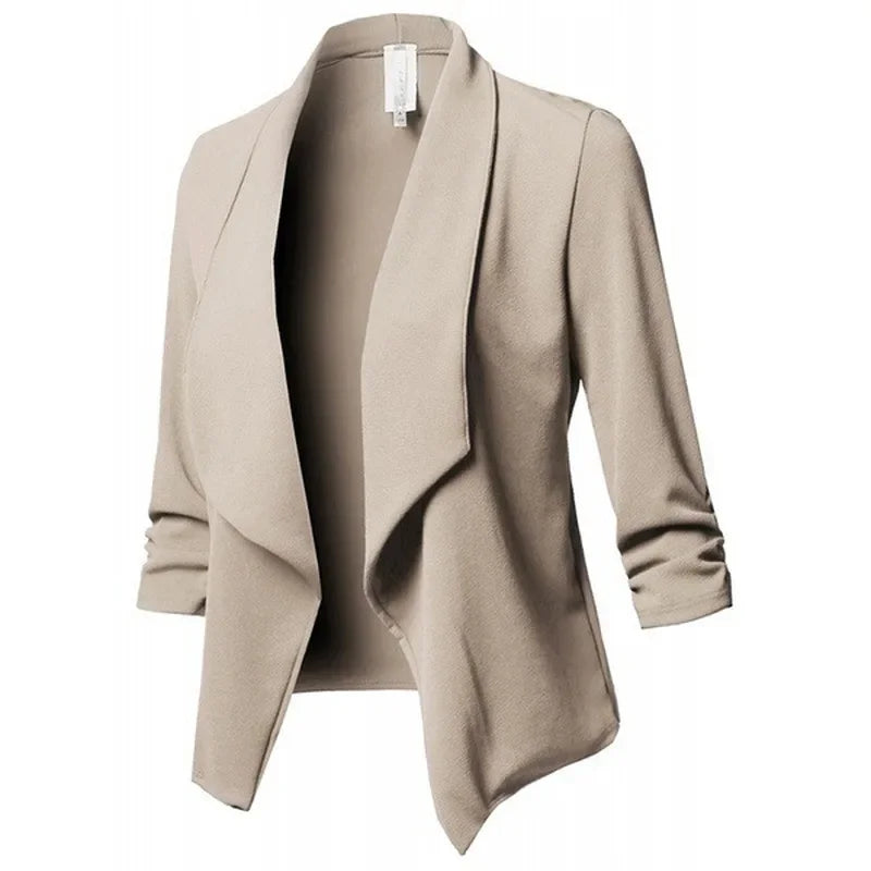 Thin Blazer Cardigan Coat Long Sleeve Women Ruched Asymmetrical Casual Blazer Stylish Outerwear Milanni Fashion