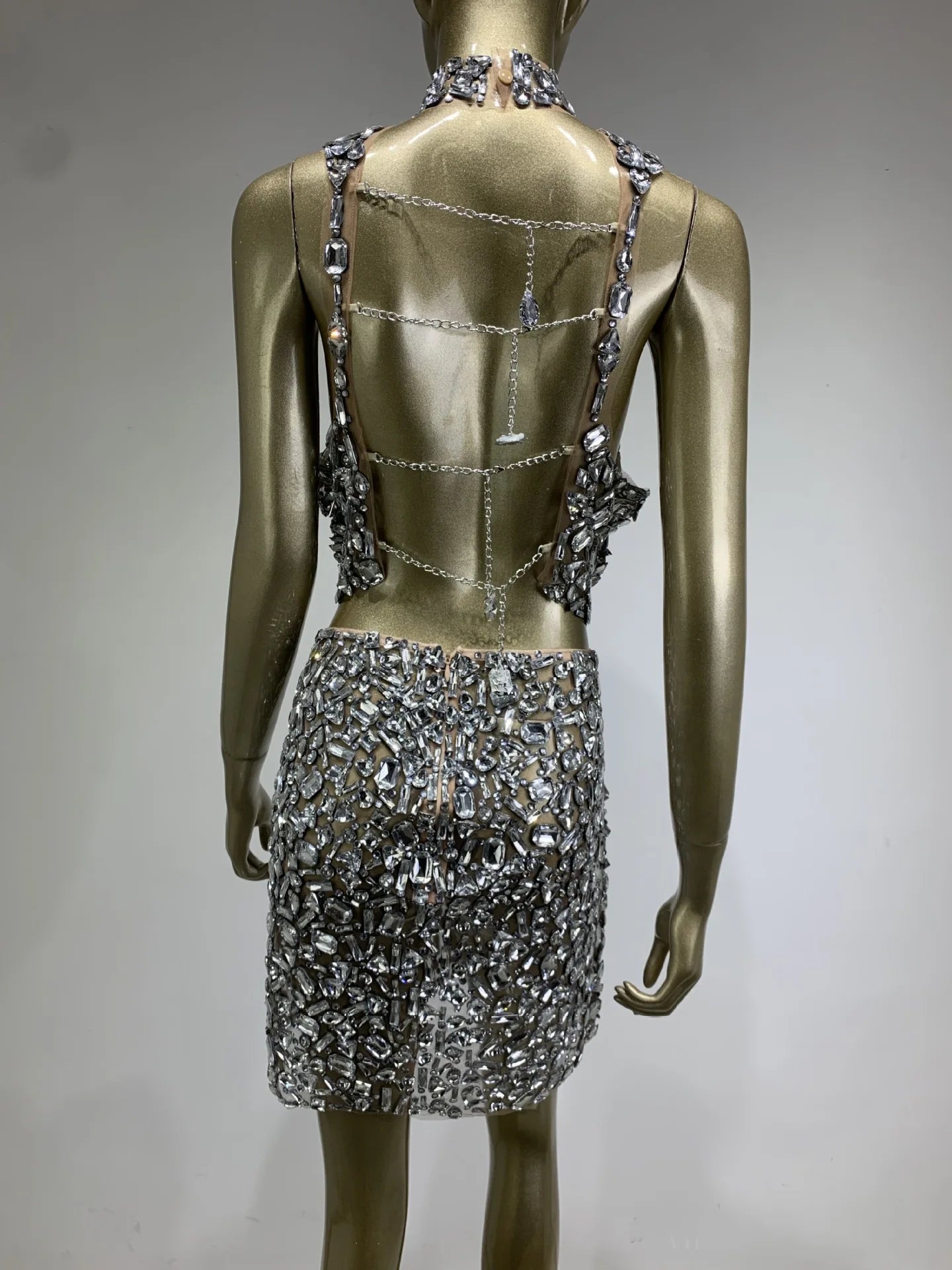 Sparkling Rhinestone Sexy Halter Backless Two-Piece Set Evening Party Stage Prom Costume Milanni Fashion