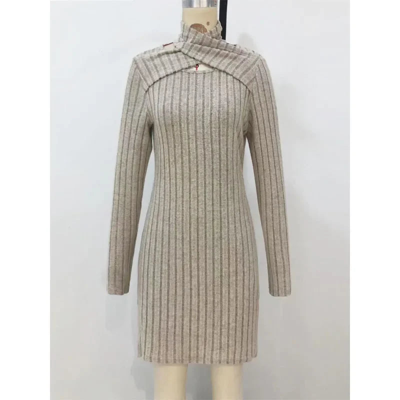 Autumn and Winter New Scarf Collar Long Sleeve Solid Color Dress  Milanni Fashion   