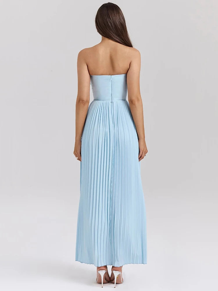 Off-shoulder Backless Pleated Maxi Dress For Women Fashion Strapless High Waist Bodycon Sexy Long Dress Maxi Dress Milanni Fashion   