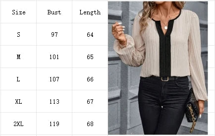 Bubble Long Sleeve Color-Blocked Shirt for Women Elegant V-Neck Commuting Top Stylish and Versatile Milanni Fashion