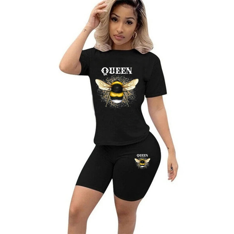 Short Sleeve O-Neck Tee Top and Pencil Shorts Tracksuit Outfit Graphic T-Shirt Jogging Suit Set Milanni Fashion