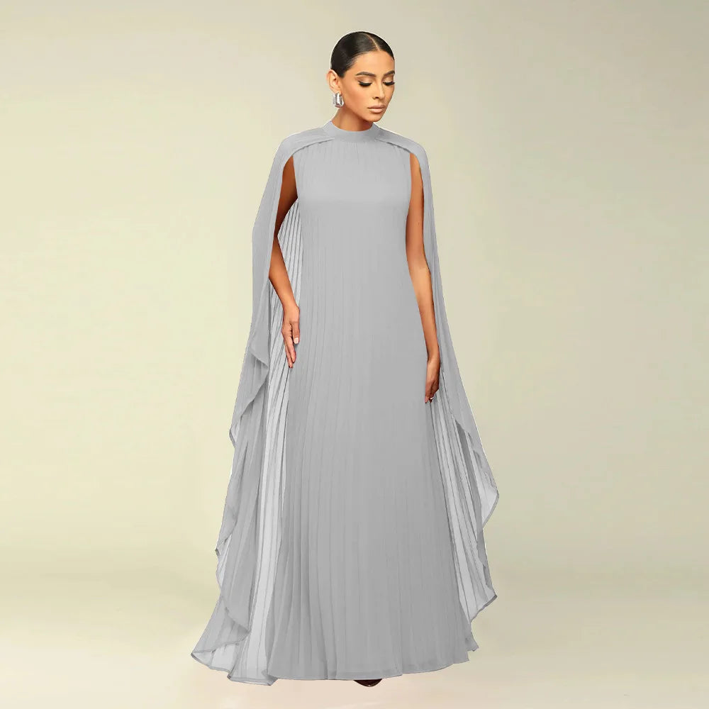 Female Stylish Solid Color Round-Neck Shawl Chiffon Evening Maxi Dress Maxi Dress Milanni Fashion   