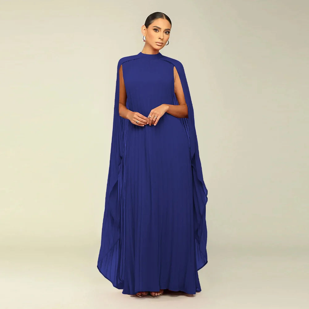 Female Stylish Solid Color Round-Neck Shawl Chiffon Evening Maxi Dress Maxi Dress Milanni Fashion   