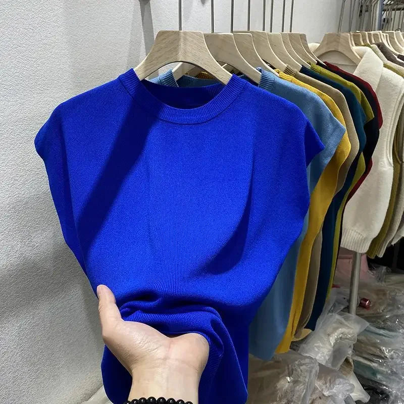 O-Neck Ice Silk Knitted T-Shirt Summer Thin Klein Blue Batwing Sleeve Top Women Shirt Milanni Fashion