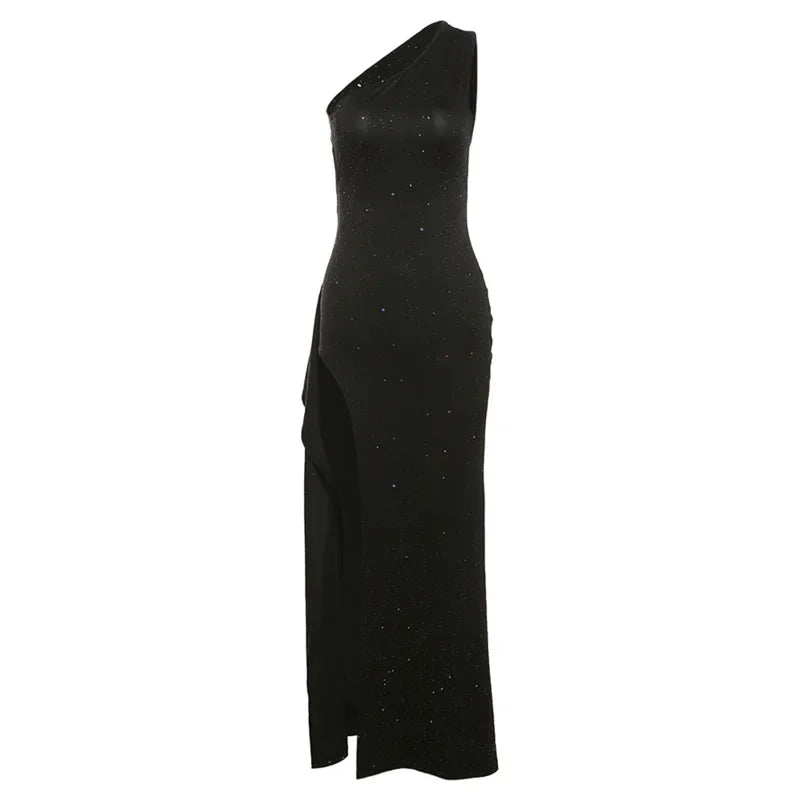 Sparkle Glitter Split Sexy Party Dress Strapless 2024 Dress Slim Bodycon Elegant Midi Long Dress  Milanni Fashion black S 