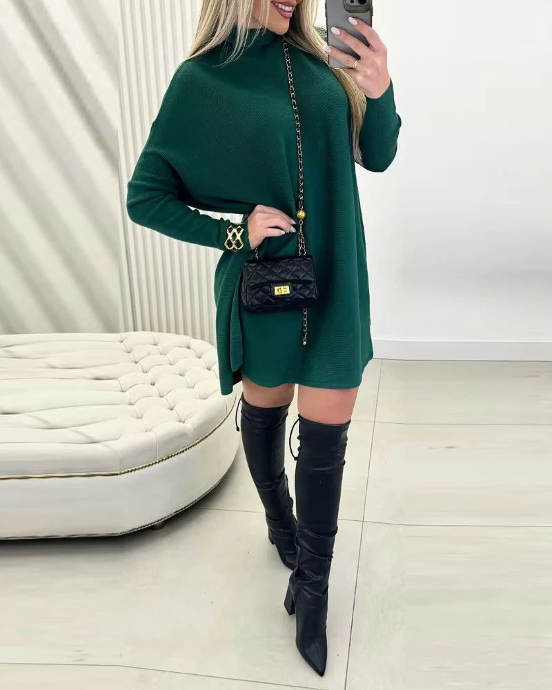 High Neck Batwing Sleeve Sweater Dress Knitted Casual Fall and Winter Dress  Milanni Fashion   