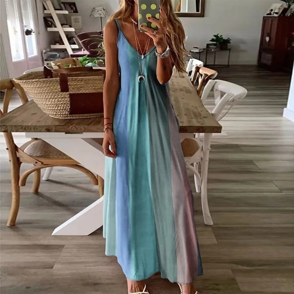 Women Gradient Print Summer Casual Long Dress Maxi Dress Milanni Fashion Blue S United States