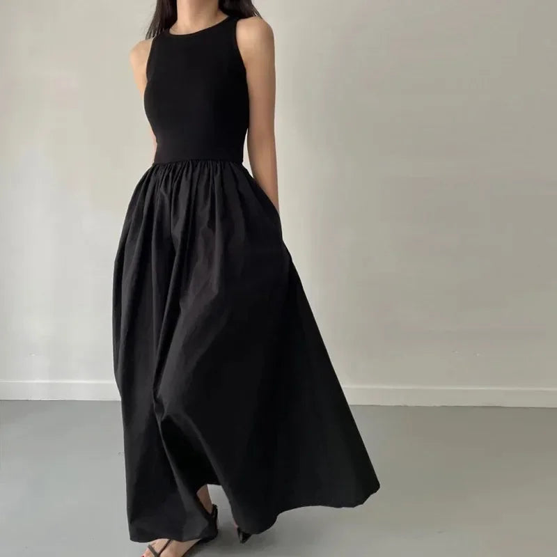 Simple Elegant Long Dress For Women Round Neck Sleeveless High Waist Temperament Dress Maxi Dress Milanni Fashion   