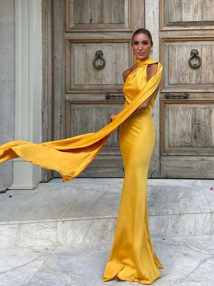 Women Backless Off Shoulder Bodycon Long Dress Sexy Satin Ribbon Sleeveless Party Gown Maxi Dress Milanni Fashion   