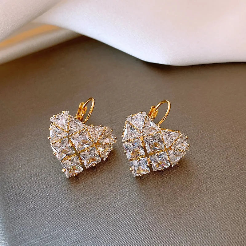 Fashionable 14K Gold Plated Luxury Zircon Heart Earrings for Women Elegant Designer Jewelry Milanni Fashion