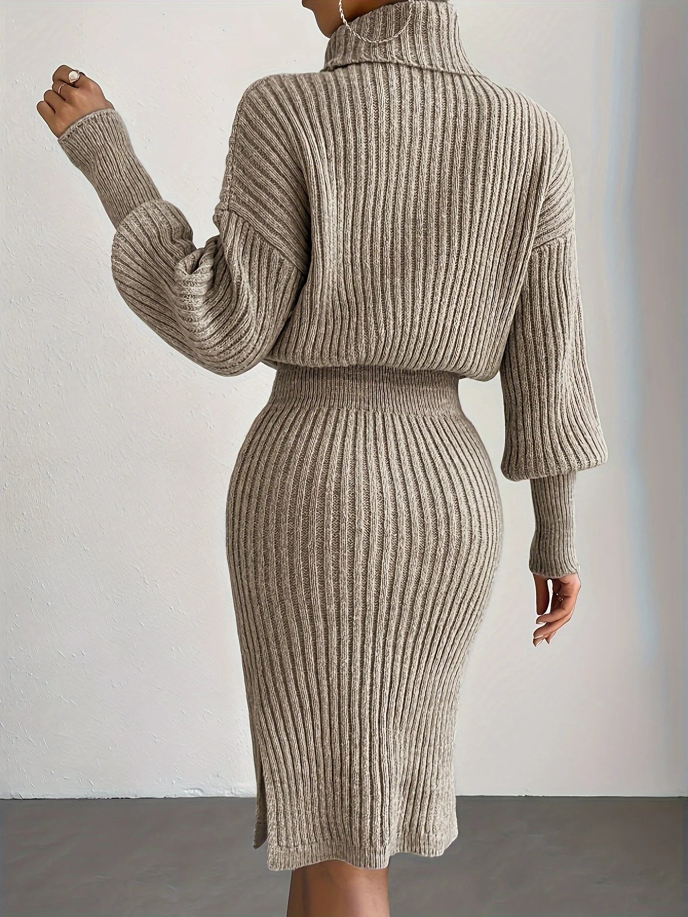 Autumn Winter Fashionable Casual Simple Turtleneck Knitted Pullover Dress Without A Belt  Milanni Fashion   