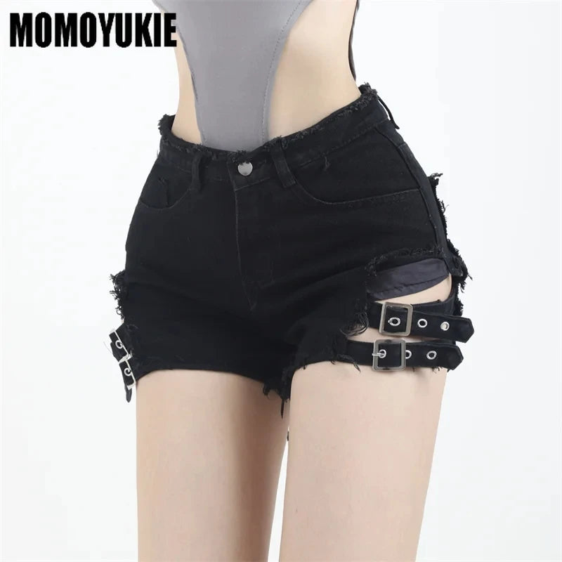 High Waisted Irregular Denim Shorts Goth Rock Sexy Women Shorts Slimming Versatile Casual Wear Milanni Fashion