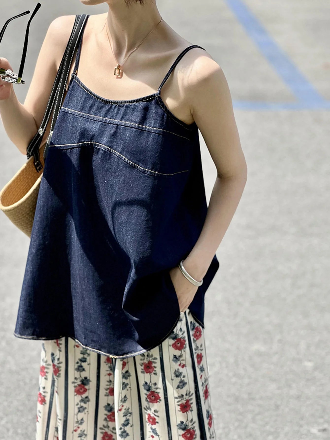 Blue Denim Camisole Vest Innovative Unique Loose Sleeveless Top for Women Casual Summer Wear Milanni Fashion