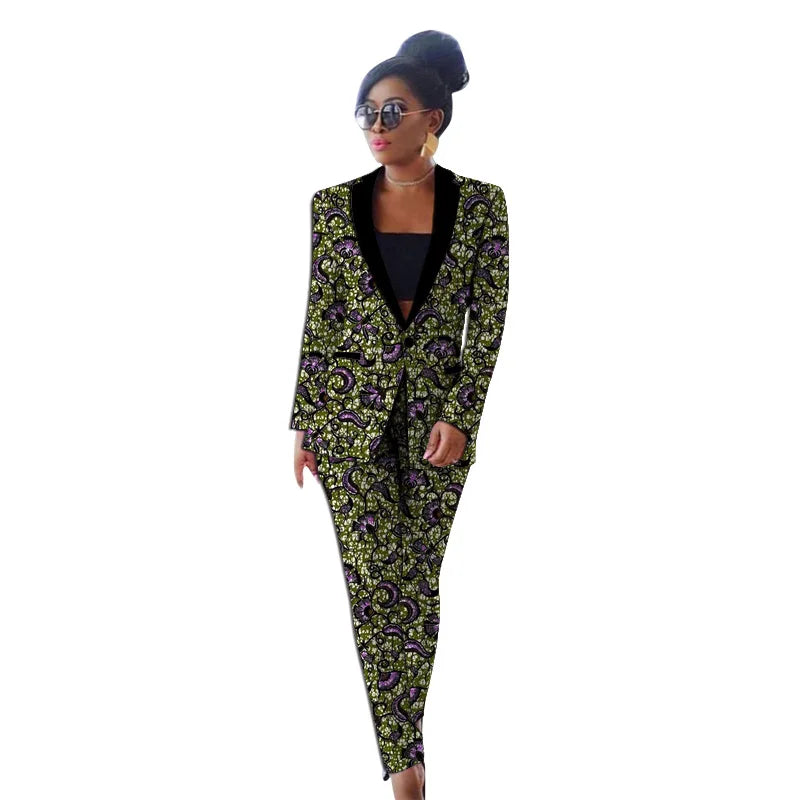 Women's Traditional Handmade Cutting Female Blazer + Pant Colorful Print African Wedding Outfit  Milanni Fashion 10 4XL 