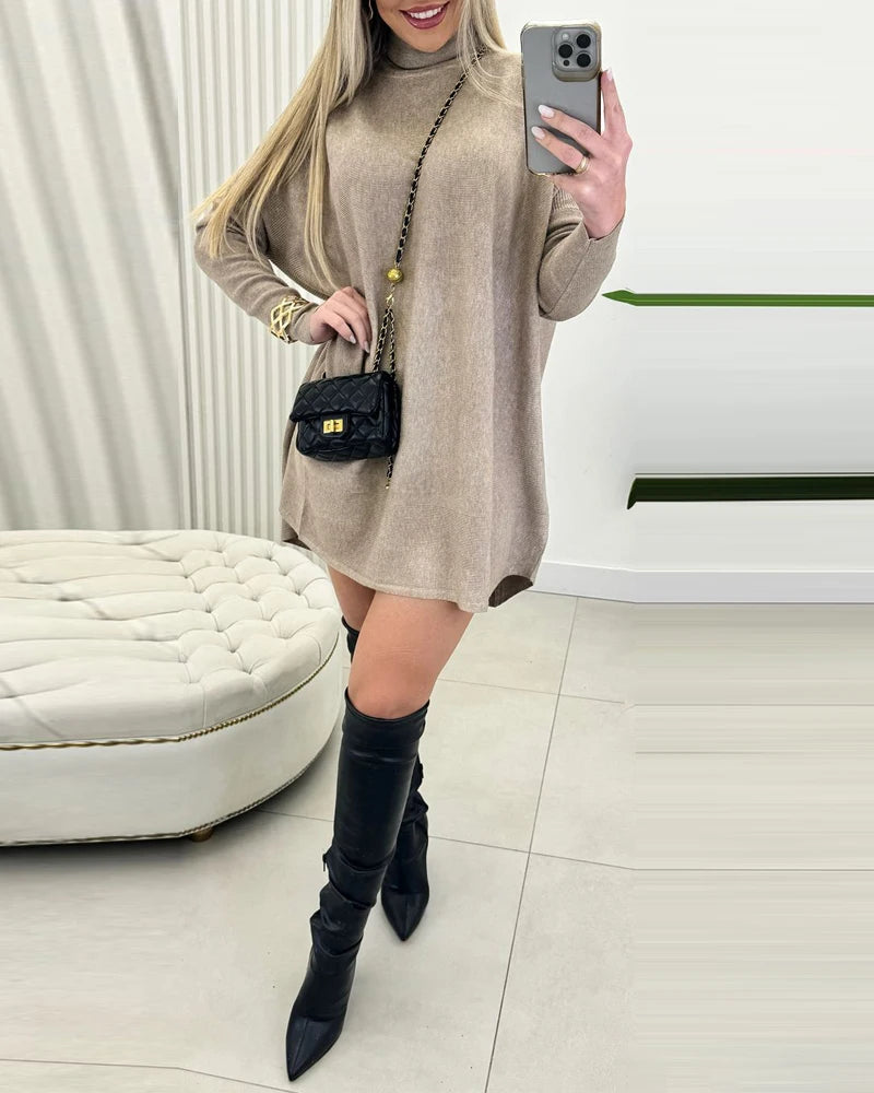 High Neck Batwing Sleeve Sweater Dress Knitted Casual Fall and Winter Dress  Milanni Fashion   