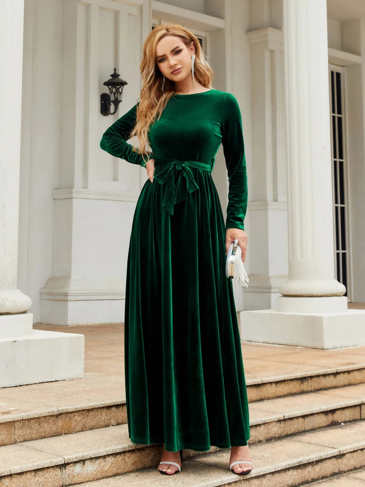 Velvet Solid Color Formal Evening Maxi Dress for Women Elegant Party Gown Chic Stylish Dress Maxi Dress Milanni Fashion Green XXL