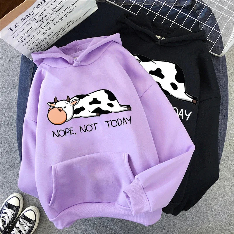 Nope Not Today Kawaii Women Sweatshirt Spring Autumn Pullovers Hoodie Funny Cows Print Streetwear Milanni Fashion