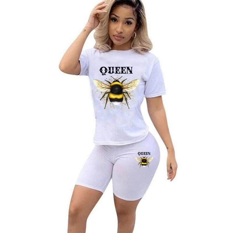 Short Sleeve O-Neck Tee Top and Pencil Shorts Tracksuit Outfit Graphic T-Shirt Jogging Suit Set Milanni Fashion